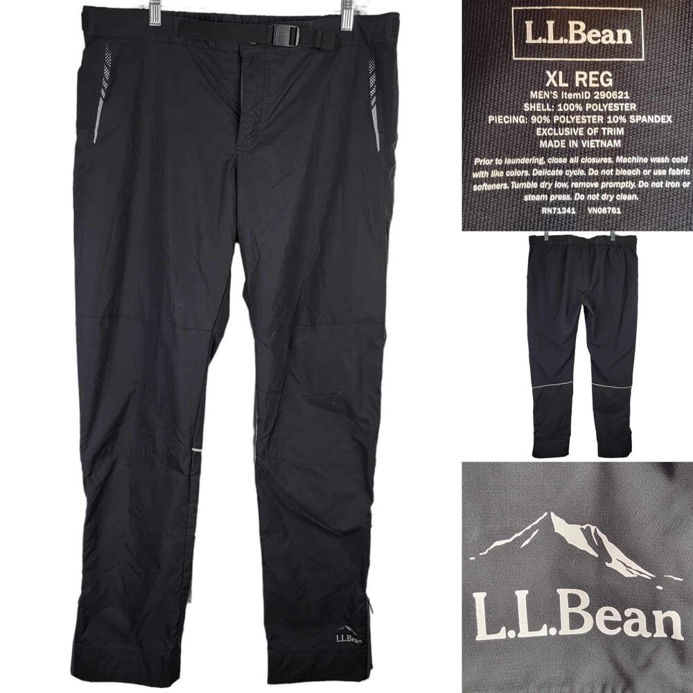 LL Bean Pants Mens Size XL Black Pockets Reflective Outdoor Waterproof Pull On